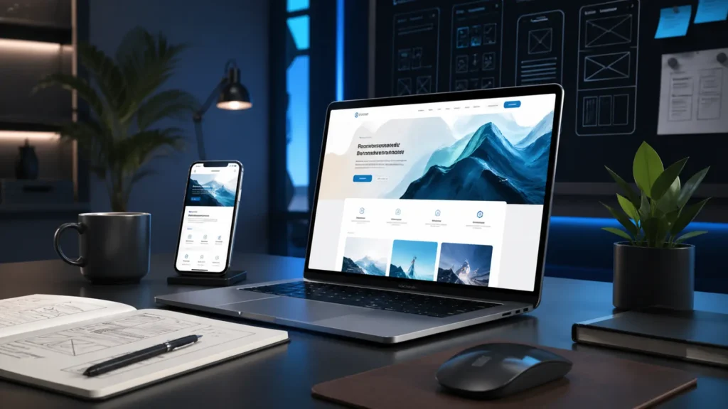 Рабочее место с ноутбуком для создания Landing Page на WordPress