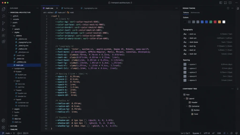 CSS переменные и системная верстка в коде