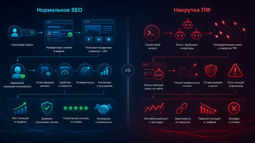 Нормальное SEO и накрутка поведенческих факторов Сравнение нормального SEO и накрутки поведенческих факторов