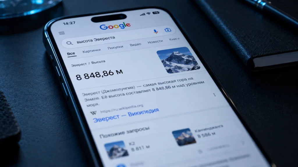 Быстрый ответ со ссылкой на источник в поисковой выдаче на смартфоне