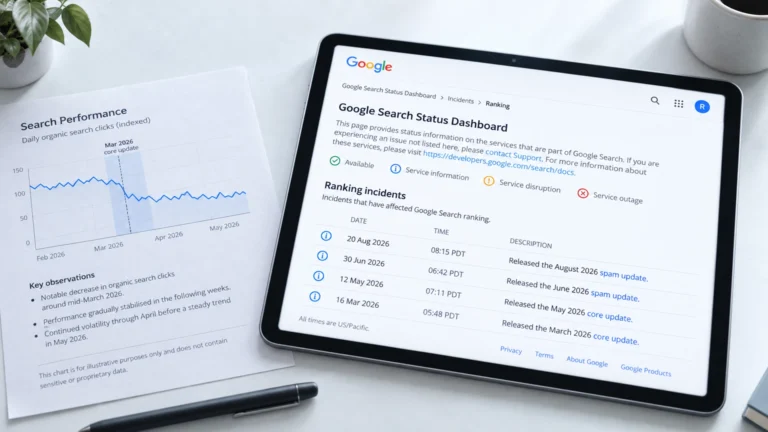 Google Search Status Dashboard и график поискового трафика сайта