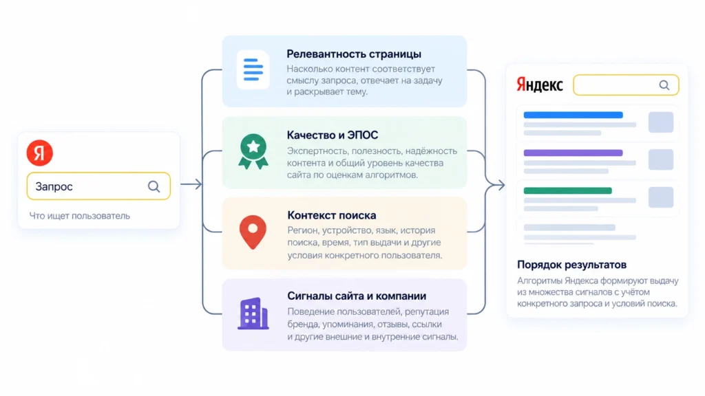 От чего зависит позиция сайта в Яндексе Схема факторов, влияющих на позицию сайта в Яндексе