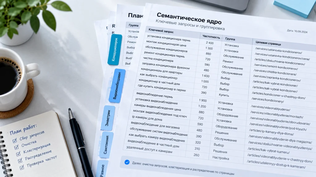 Фрагмент семантического ядра с группами ключевых запросов