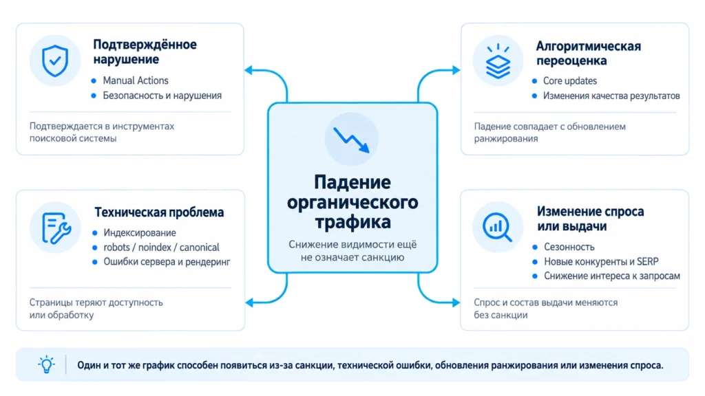 Возможные причины падения органического поискового трафика