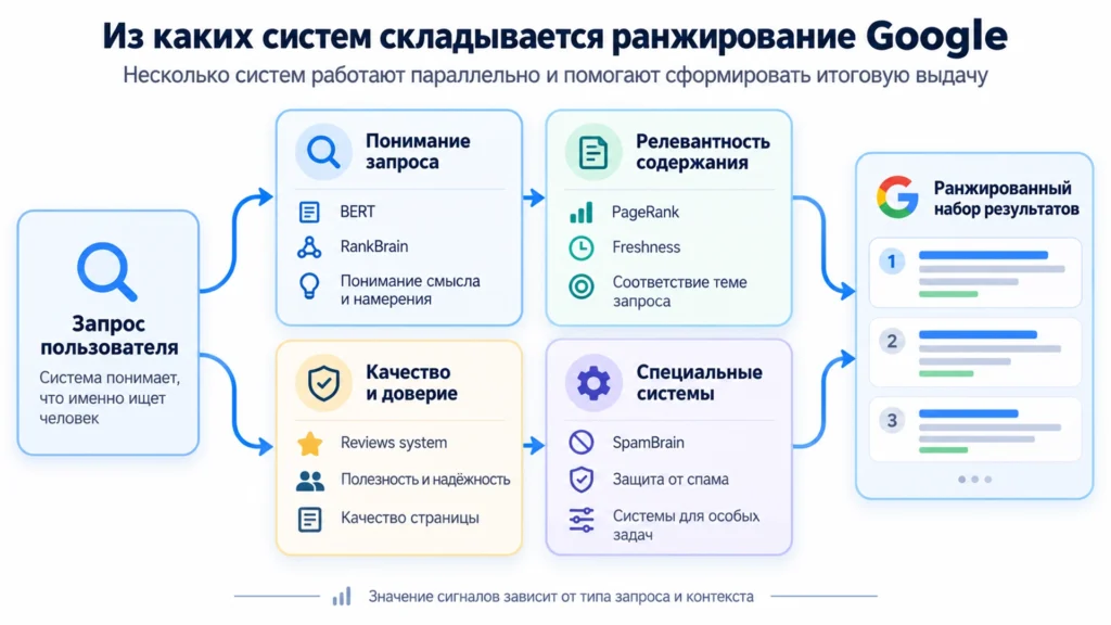 Основные системы ранжирования Google Search