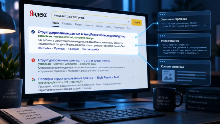 Сниппет страницы в поисковой выдаче Яндекса на экране