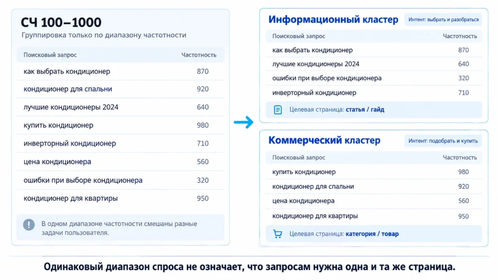 Кластеризация среднечастотных запросов по интенту вместо диапазона частотности