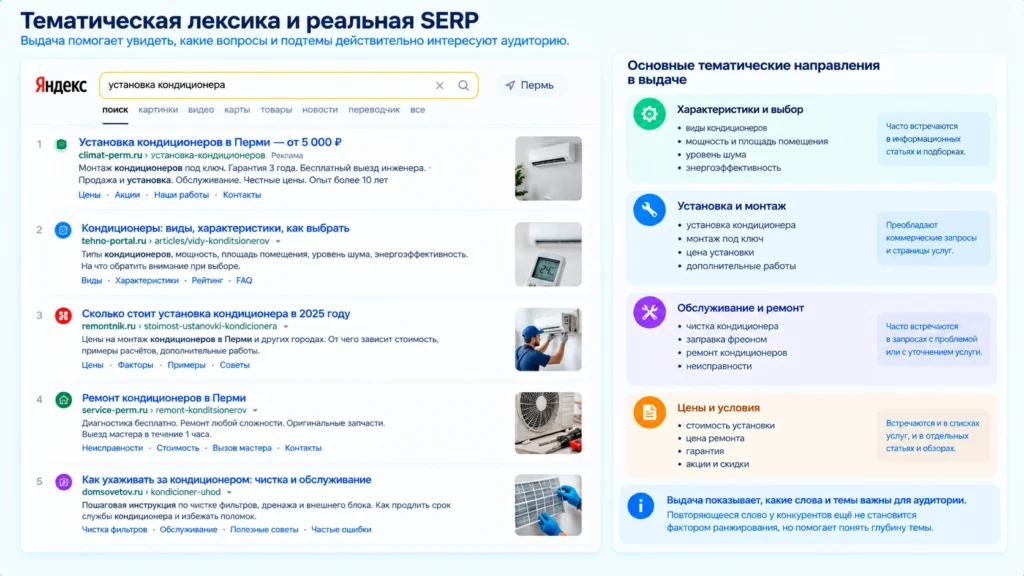 Как проверять тематические слова по SERP Поисковая выдача для проверки тематической лексики страницы