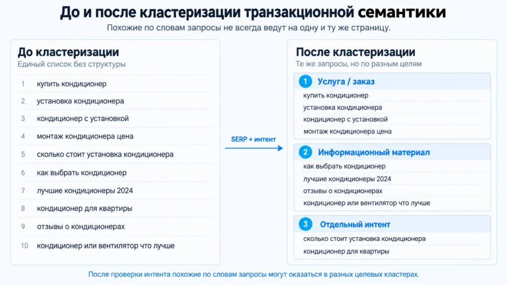 Транзакционные запросы до и после кластеризации по интенту