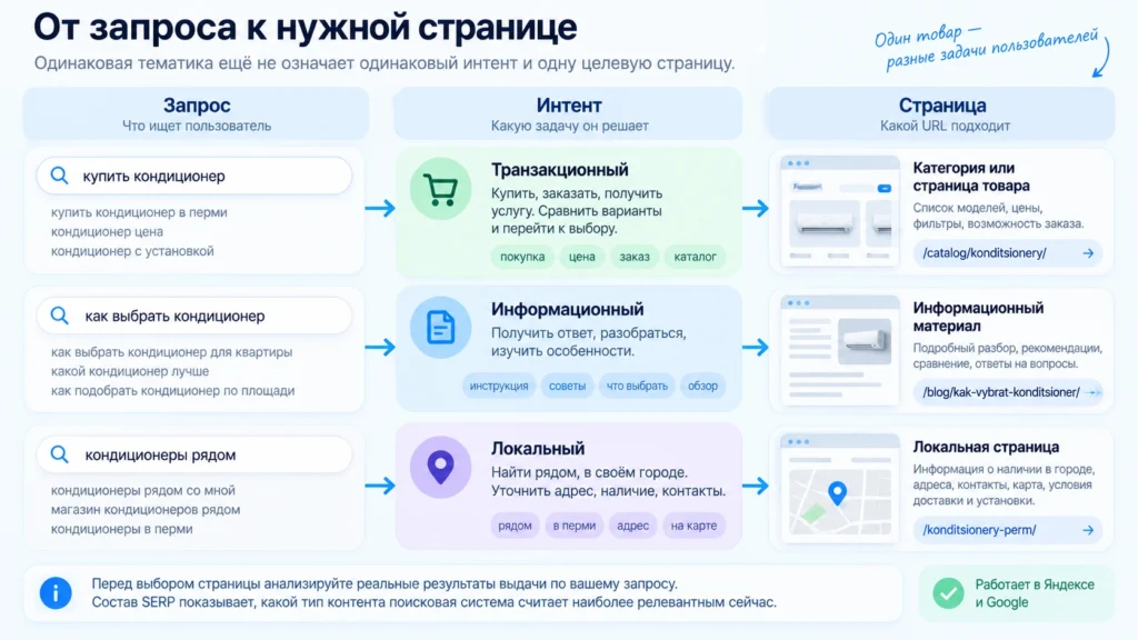 Схема выбора страницы по запросу и поисковому интенту