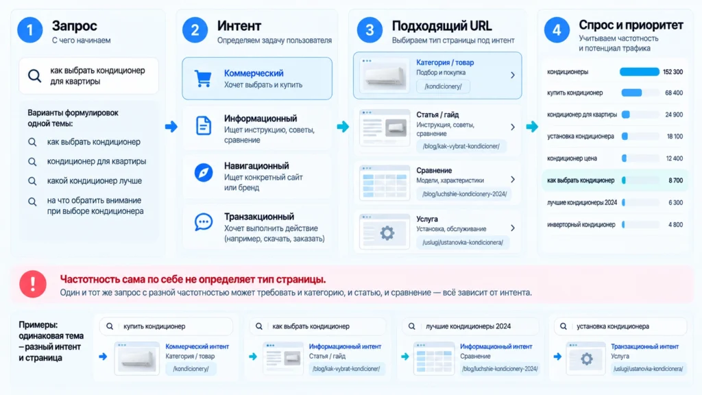 Схема выбора страницы с учётом интента и частотности запроса