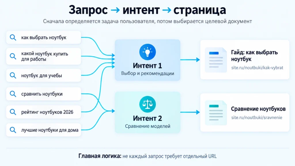 Схема распределения запросов по интенту и целевым страницам