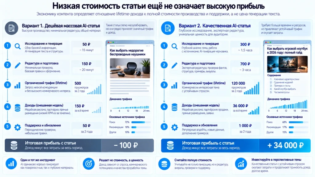 Как считать прибыльность статьи, созданной с помощью AI