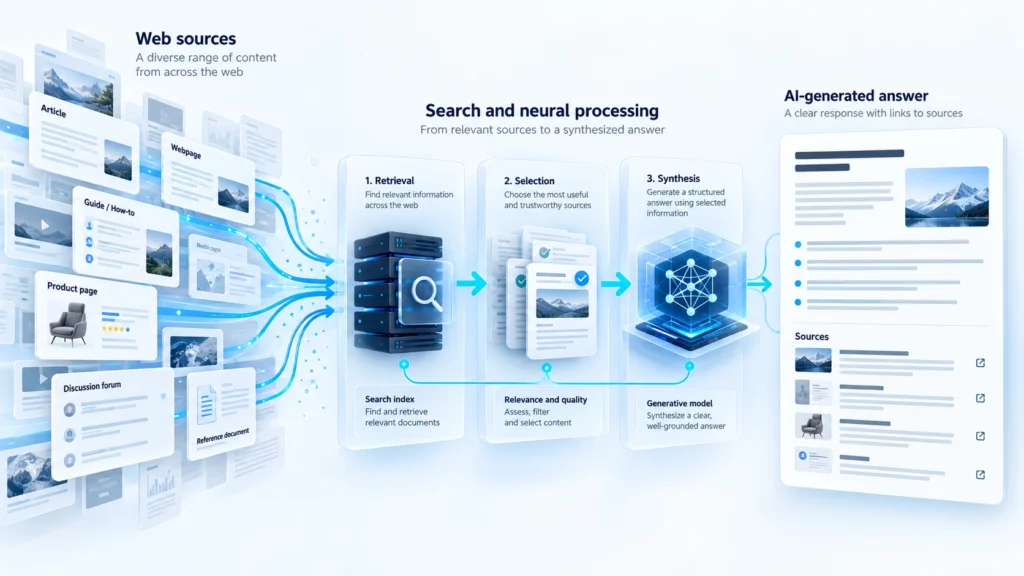 Схема формирования AI-ответа на основе поисковых источников
