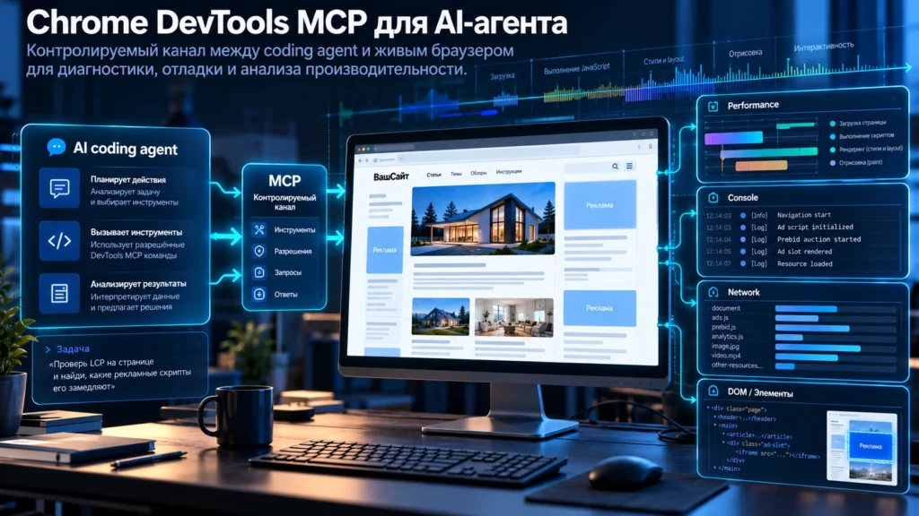 Coding agent подключён к браузеру через Chrome DevTools MCP