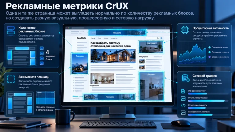 Рекламные метрики CrUX: как измерять Ad Density, CPU и сетевую нагрузку