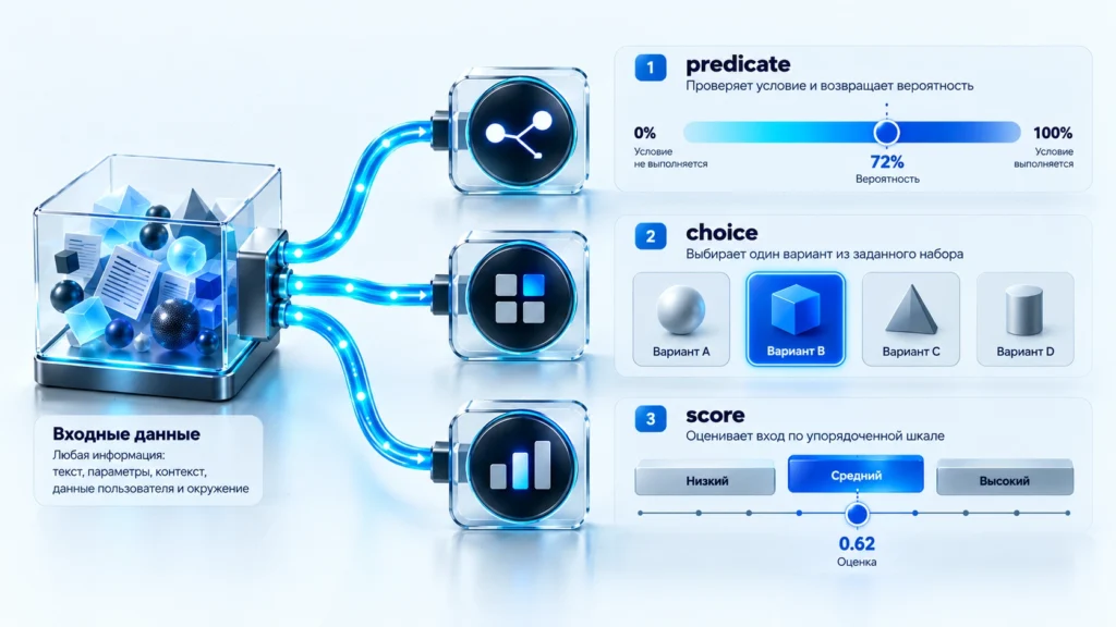 Сравнение типизированных решений Decisions API и генеративных задач Responses API.