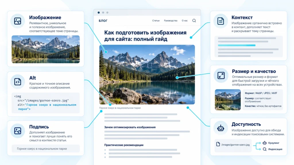 Проверка изображения, alt, контекста и доступности страницы