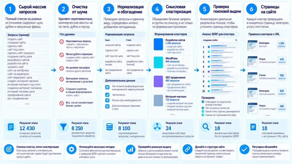 Процесс очистки и кластеризации семантического ядра