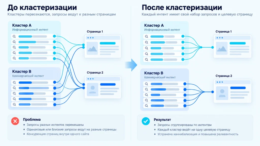 Сравнение семантики до и после разделения пересекающихся кластеров