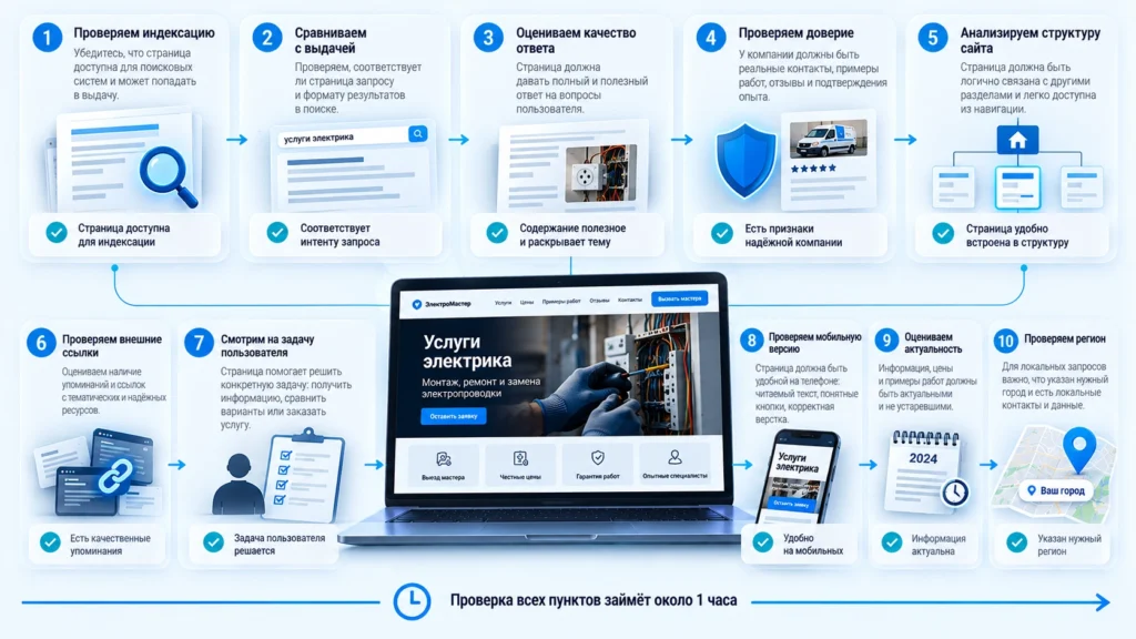 Пошаговый чек-лист проверки причин слабых позиций сайта