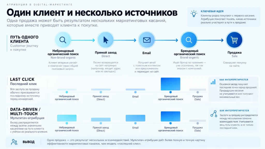 Атрибуция продажи между органическим поиском и другими каналами