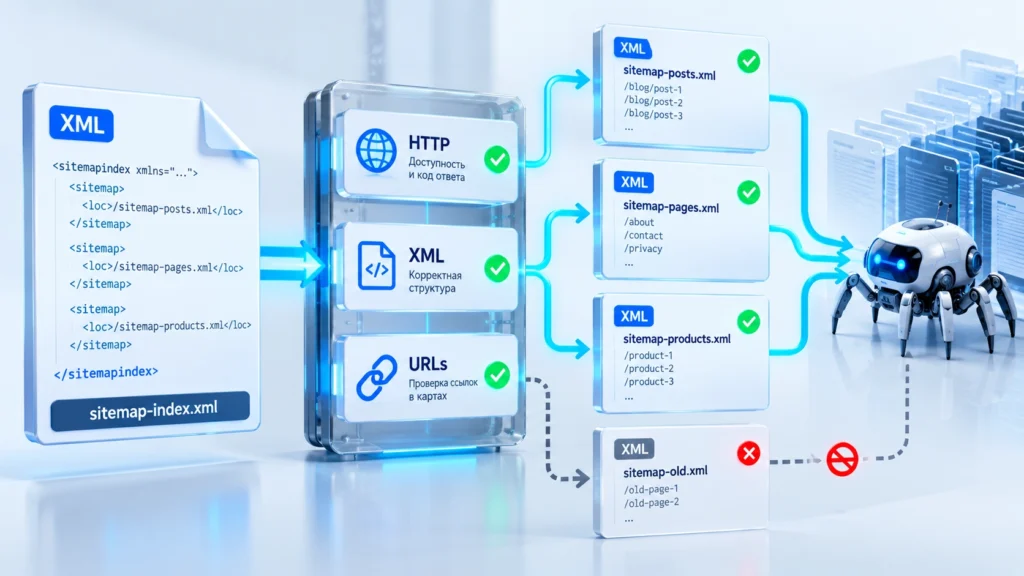 Проверка HTTP, XML и дочерних файлов Sitemap index