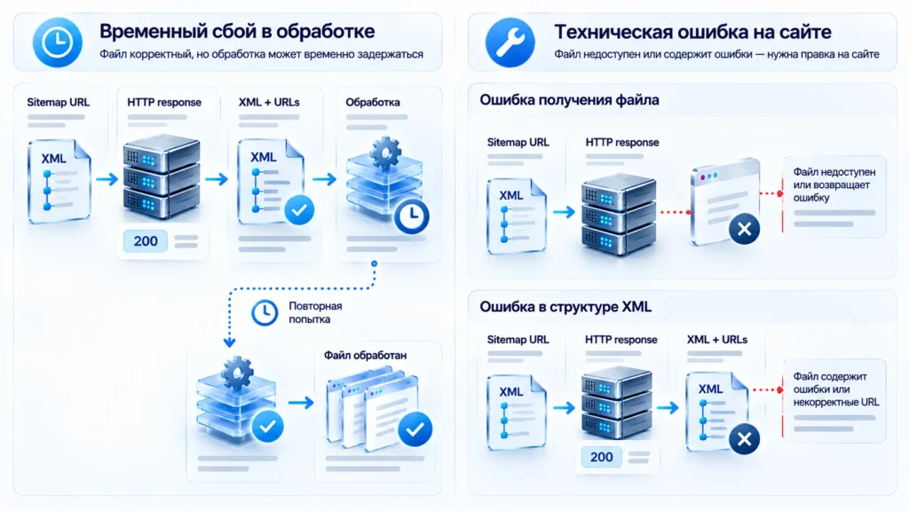 Разница между временной и технической ошибкой Sitemap