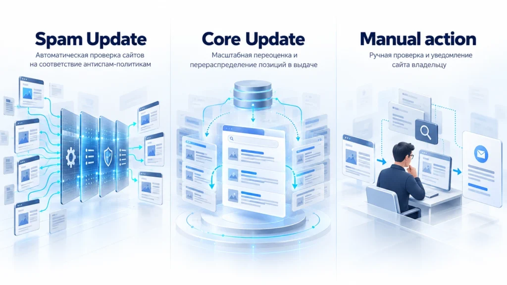 Разница между Spam Update, Core Update и manual action Google
