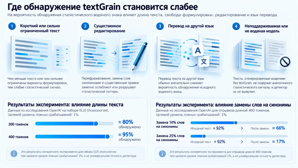 Ограничения обнаружения водяного знака textGrain после изменения текста