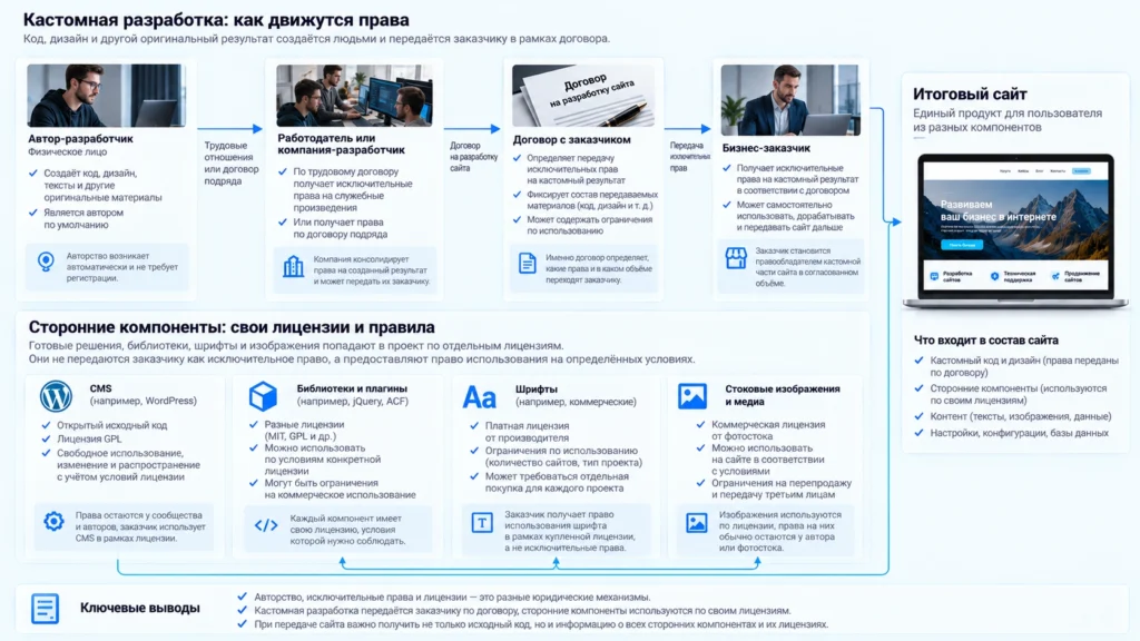 Цепочка авторства, исключительных прав и лицензий при разработке сайта