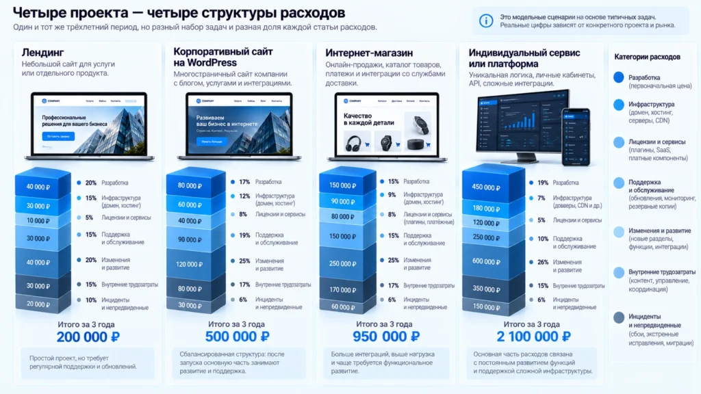 Структура TCO лендинга, WordPress-сайта, интернет-магазина и сервиса