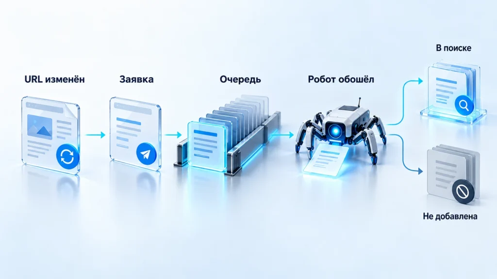 Схема от заявки на переобход до обработки страницы Яндексом