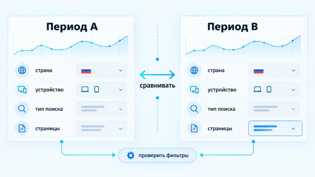 Сравнение одинаковых периодов и фильтров в SEO-отчете